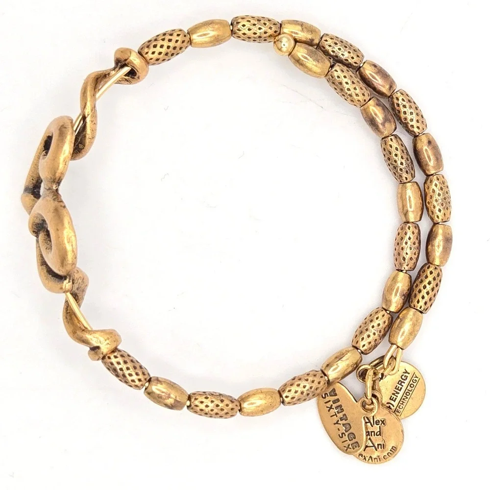 Alex and Ani Vintage Sixty-Six Heart Beaded Rafaelian Gold Wrap‎ Bangle Bracelet
